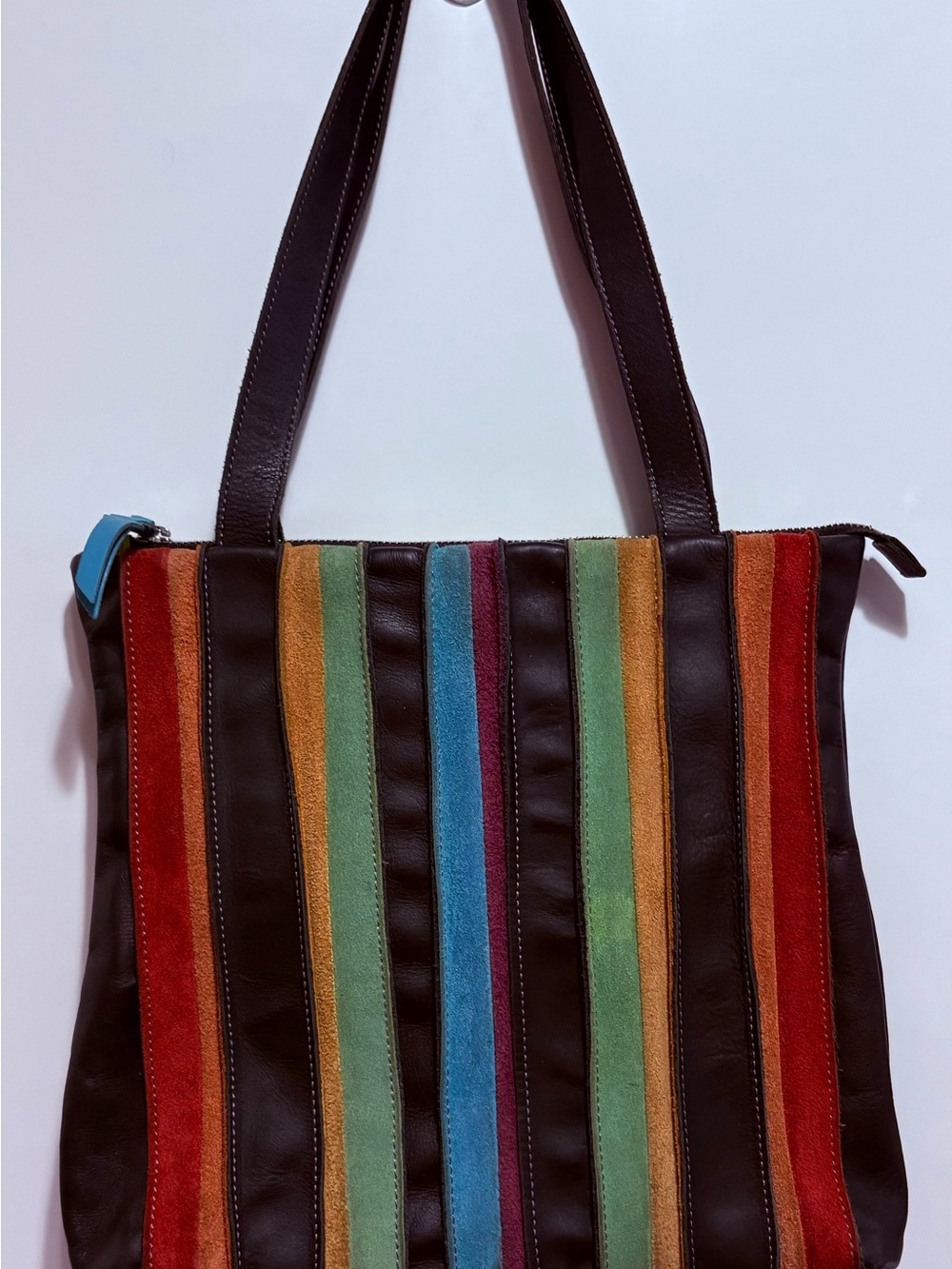 Mywalit Laguna Black Leather & Multicolor Suede Shoulder Bag Tote